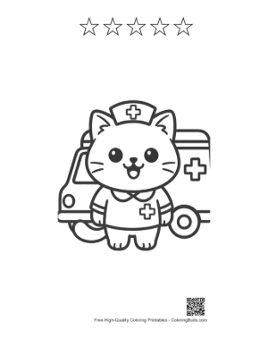 Thumbnail: Adorable Baby Cat Nurse Standing Near a Hospital Van Printable and 5 Star Outline
