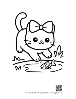 Thumbnail: Adorable Kitten Catching a Fish at the Edge of a Lake Printable