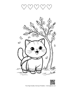 Thumbnail: Adorable Kitten Wearing a Scarf in a Spring Garden Printable and 5 Heart Outline