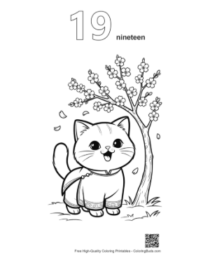 Thumbnail: Adorable Kitten Wearing a Scarf in a Spring Garden Printable Outline Number 19