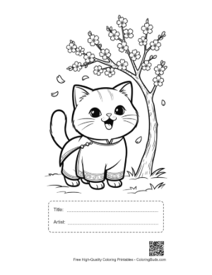 Thumbnail: Adorable Kitten Wearing a Scarf in a Spring Garden Printable with Title and Artist Box