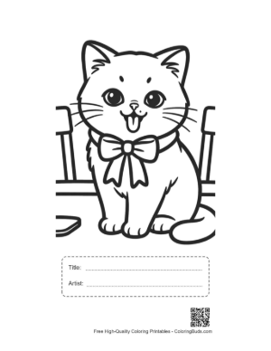 Thumbnail: British Shorthair Cat with a Bow Sitting on a Porch Printable with Title and Artist Box