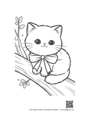 Thumbnail: British Shorthair Kitten Sitting Peacefully on a Thick Branch Printable