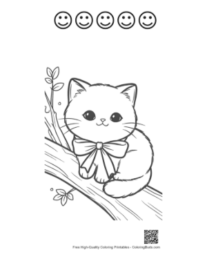 Thumbnail: British Shorthair Kitten Sitting Peacefully on a Thick Branch Printable and 5 Happy Face Outline