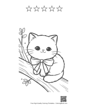 Thumbnail: British Shorthair Kitten Sitting Peacefully on a Thick Branch Printable and 5 Star Outline