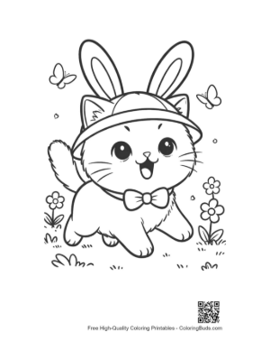 Thumbnail: Cute Baby Cat with a Bunny Hat Perched on a Tree Limb Printable