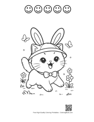 Thumbnail: Cute Baby Cat with a Bunny Hat Perched on a Tree Limb Printable and 5 Happy Face Outline