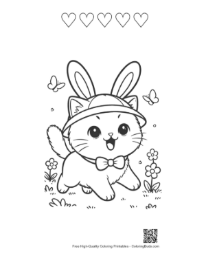 Thumbnail: Cute Baby Cat with a Bunny Hat Perched on a Tree Limb Printable and 5 Heart Outline