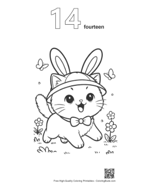 Thumbnail: Cute Baby Cat with a Bunny Hat Perched on a Tree Limb Printable Outline Number 14