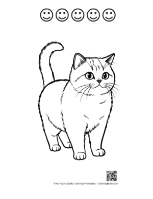 Thumbnail: Cute British Shorthair Kitten Standing Alert Printable and 5 Happy Face Outline