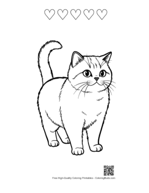 Thumbnail: Cute British Shorthair Kitten Standing Alert Printable and 5 Heart Outline