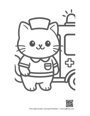 Thumbnail: Helpful Kitten Nurse Character in a Medical Uniform Printable