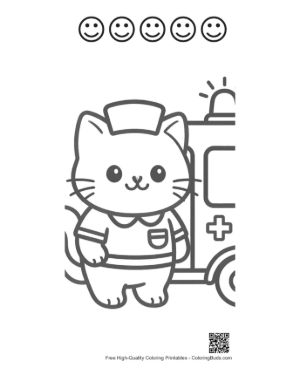 Thumbnail: Helpful Kitten Nurse Character in a Medical Uniform Printable and 5 Happy Face Outline