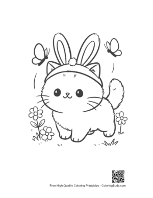 Thumbnail: Little Kitten Wearing a Bunny Headband in a Grassy Field Printable