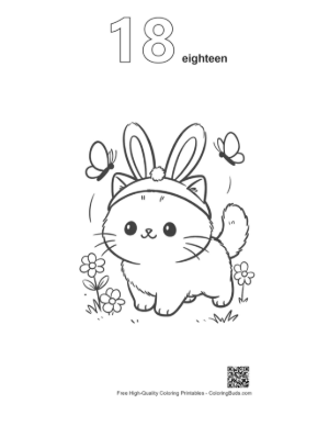 Thumbnail: Little Kitten Wearing a Bunny Headband in a Grassy Field Printable Outline Number 18