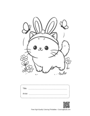 Thumbnail: Little Kitten Wearing a Bunny Headband in a Grassy Field Printable with Title and Artist Box
