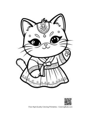 Thumbnail: Adorable Cat in a Traditional Kimono Wearing a Flowery Mask Printable