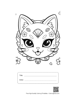 Thumbnail: Adorable Kitten Wearing a Detailed Fox-Style Cat Mask Printable with Title and Artist Box