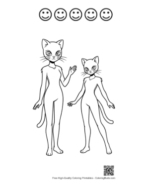 Thumbnail: Anthropomorphic Cat Mask Pair Lineart Printable and 5 Happy Face Outline