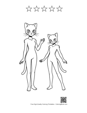 Thumbnail: Anthropomorphic Cat Mask Pair Lineart Printable and 5 Star Outline