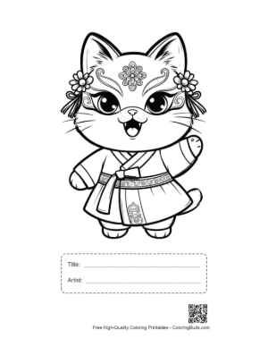 Thumbnail: Cat Masks Coloring Page Printable with Title and Artist Box