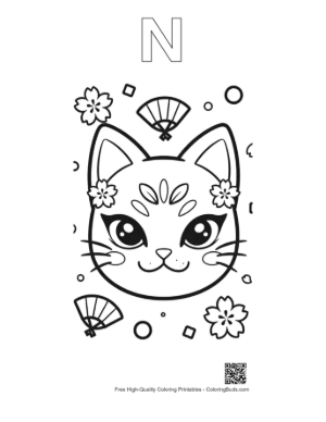 Thumbnail: Cat Masks to Color Printable Outline Alphabet N