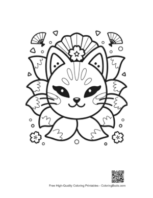 Thumbnail: Cute Cat Face with a Floral Mask and Petal Decorations Printable