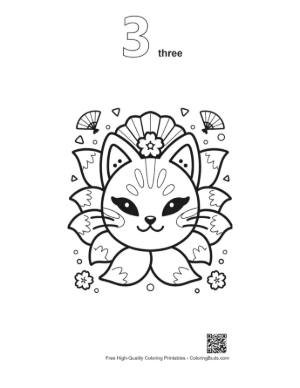 Thumbnail: Cute Cat Face with a Floral Mask and Petal Decorations Printable Outline Number 3