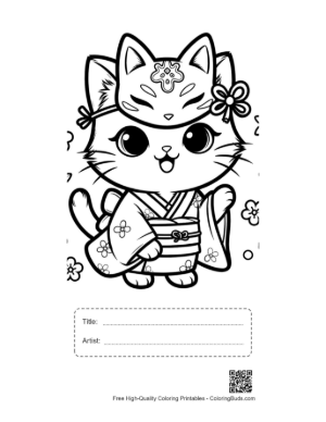 Thumbnail: Cute Cat Masks Printable with Title and Artist Box