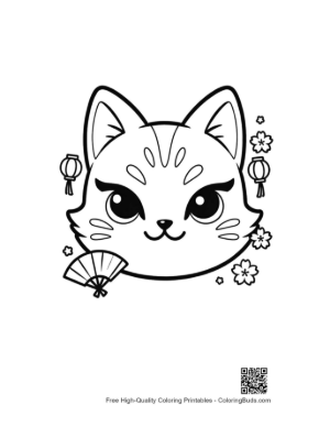 Thumbnail: Pretty Cat Face Featuring a Traditional Mask with Spring Flowers Printable