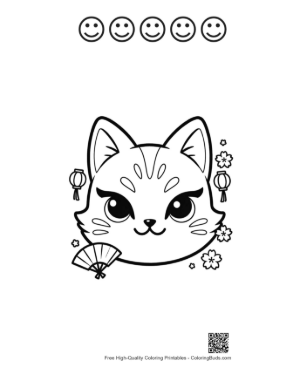 Thumbnail: Pretty Cat Face Featuring a Traditional Mask with Spring Flowers Printable and 5 Happy Face Outline