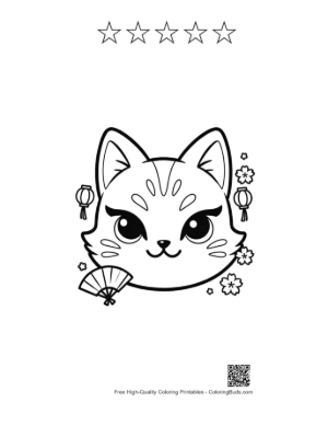 Thumbnail: Pretty Cat Face Featuring a Traditional Mask with Spring Flowers Printable and 5 Star Outline