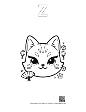 Thumbnail: Pretty Cat Face Featuring a Traditional Mask with Spring Flowers Printable Outline Alphabet Z