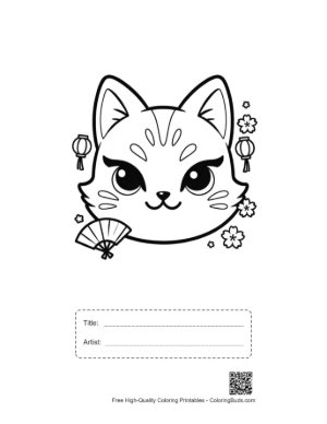 Thumbnail: Pretty Cat Face Featuring a Traditional Mask with Spring Flowers Printable with Title and Artist Box