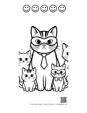 Thumbnail: Superhero Dad Cat with Masked Kitten Family Printable and 5 Happy Face Outline
