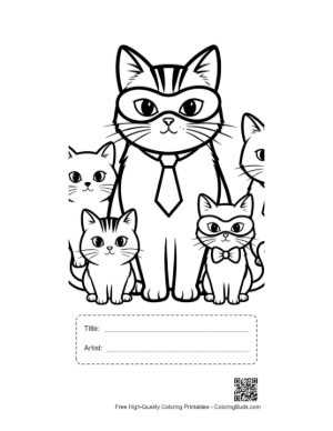 Thumbnail: Superhero Dad Cat with Masked Kitten Family Printable with Title and Artist Box