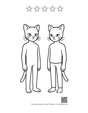 Thumbnail: Two Angry Cat-Masked Humanoids Standing Printable and 5 Star Outline