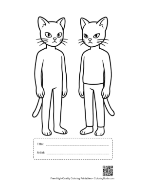 Thumbnail: Two Angry Cat-Masked Humanoids Standing Printable with Title and Artist Box