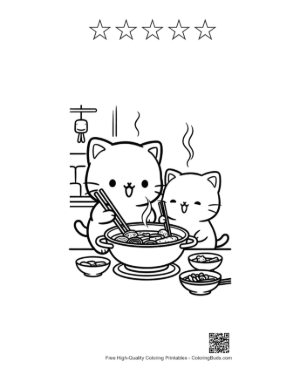 Thumbnail: Adorable Chibi Cats Cooking Dinner in a Cozy Kitchen Printable and 5 Star Outline