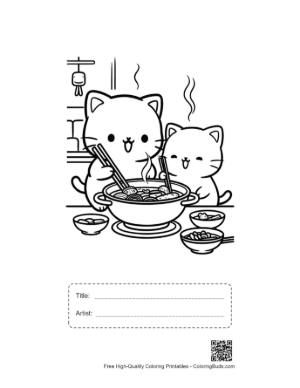 Thumbnail: Adorable Chibi Cats Cooking Dinner in a Cozy Kitchen Printable with Title and Artist Box