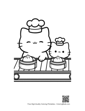 Thumbnail: Adorable Chibi Cats Enjoying a Feast of Dim Sum Printable