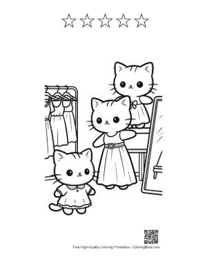 Thumbnail: Adorable Kitten Looking at Herself in a Dress Shop Mirror Printable and 5 Star Outline