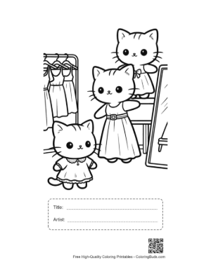 Thumbnail: Adorable Kitten Looking at Herself in a Dress Shop Mirror Printable with Title and Artist Box