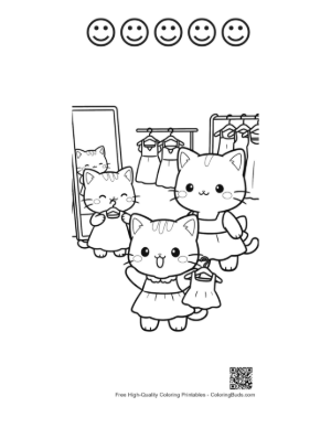 Thumbnail: Adorable Kittens Playing Dress Up with Fancy Clothes Printable and 5 Happy Face Outline
