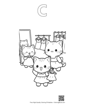 Thumbnail: Adorable Kittens Playing Dress Up with Fancy Clothes Printable Outline Alphabet C