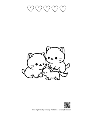 Thumbnail: Chibi Cat Family Cuddle Printable and 5 Heart Outline