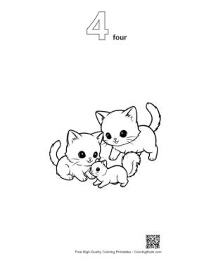 Thumbnail: Chibi Cat Family Cuddling Adorably Printable Outline Number 4