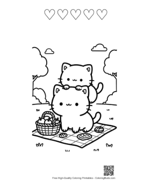 Thumbnail: Chibi Cats Coloring Page Printable and 5 Heart Outline