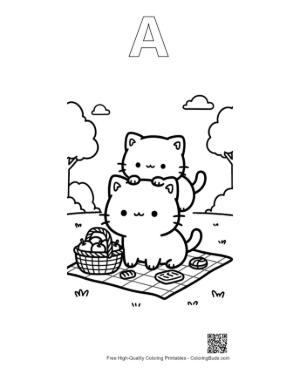 Thumbnail: Chibi Cats Coloring Page Printable Outline Alphabet A