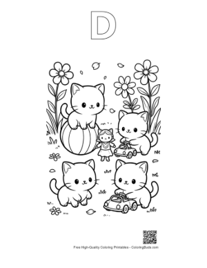 Thumbnail: Chibi Cats Printable Outline Alphabet D